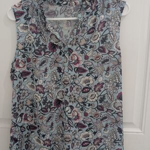 LOFT Floral Sleeveless Blouse Turquoise Burgundy White Green Size Small